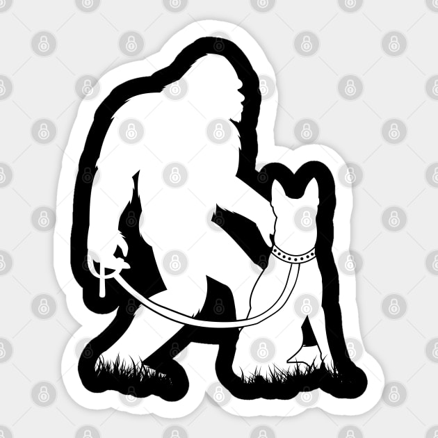 Bigfoot Walking Belgian Malinois Sticker by Tesszero